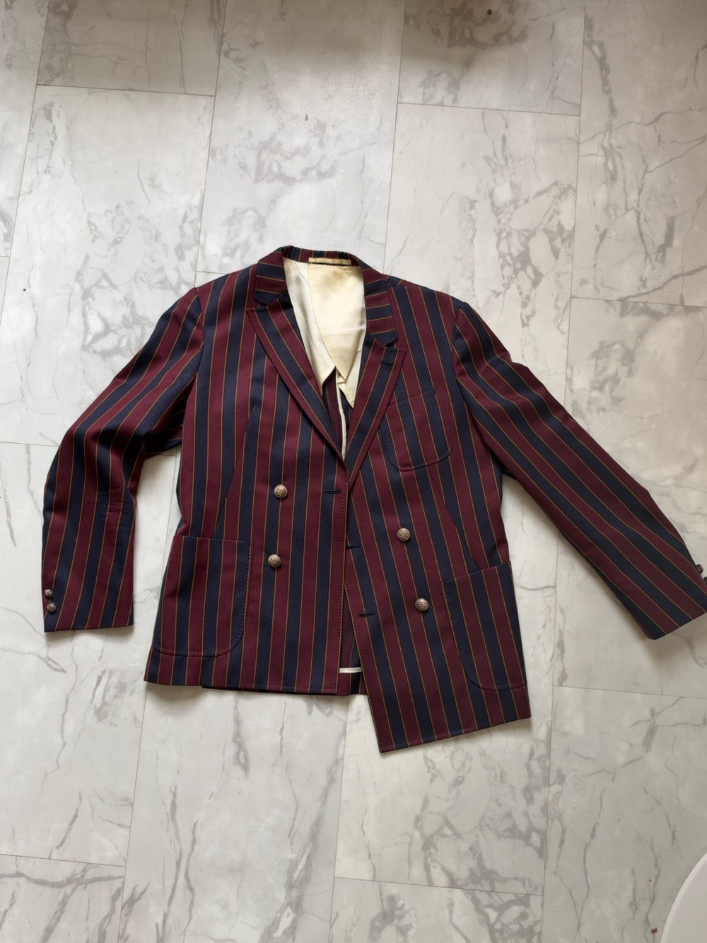 Vintage Blue Work by Tomorrowland Striped Double-Breasted Blazer Made in Japan